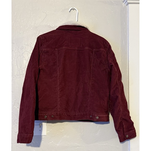 Levi's Womens Type III Sherpa Trucker Jacket Decadent Burgundy Corduroy Medium - Picture 2 of 6